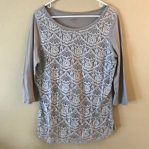 Ann Taylor LOFT Lace Steel Grey Tshirt Large